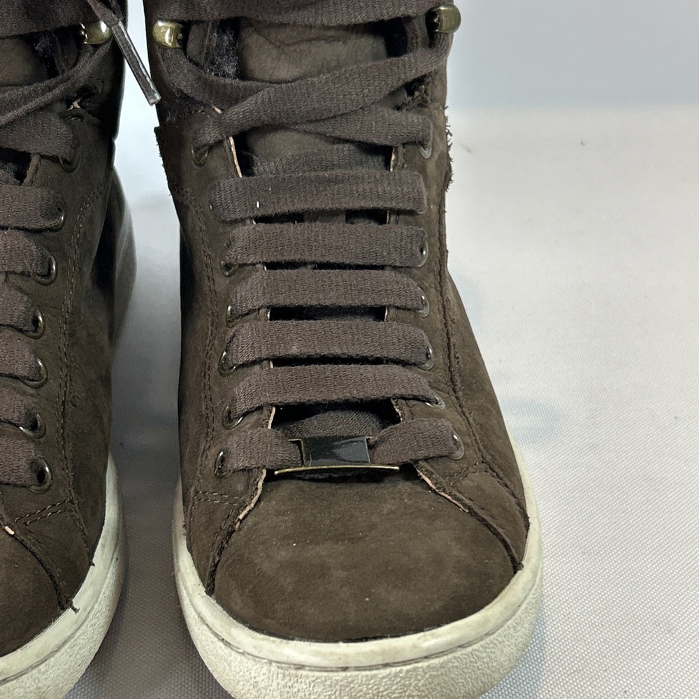 UGG Starlyn Nubuck Hi-Top Sneakers Women's Sz 8 Lace Up Chocolate Brown 1019662 - Picture 8 of 13